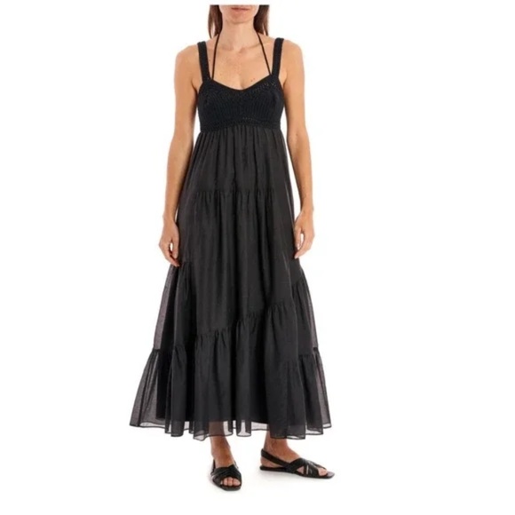NEW La Ligne Jane Black Crochet Bodice Cotton & Silk Maxi Sundress - size M - Picture 2 of 6